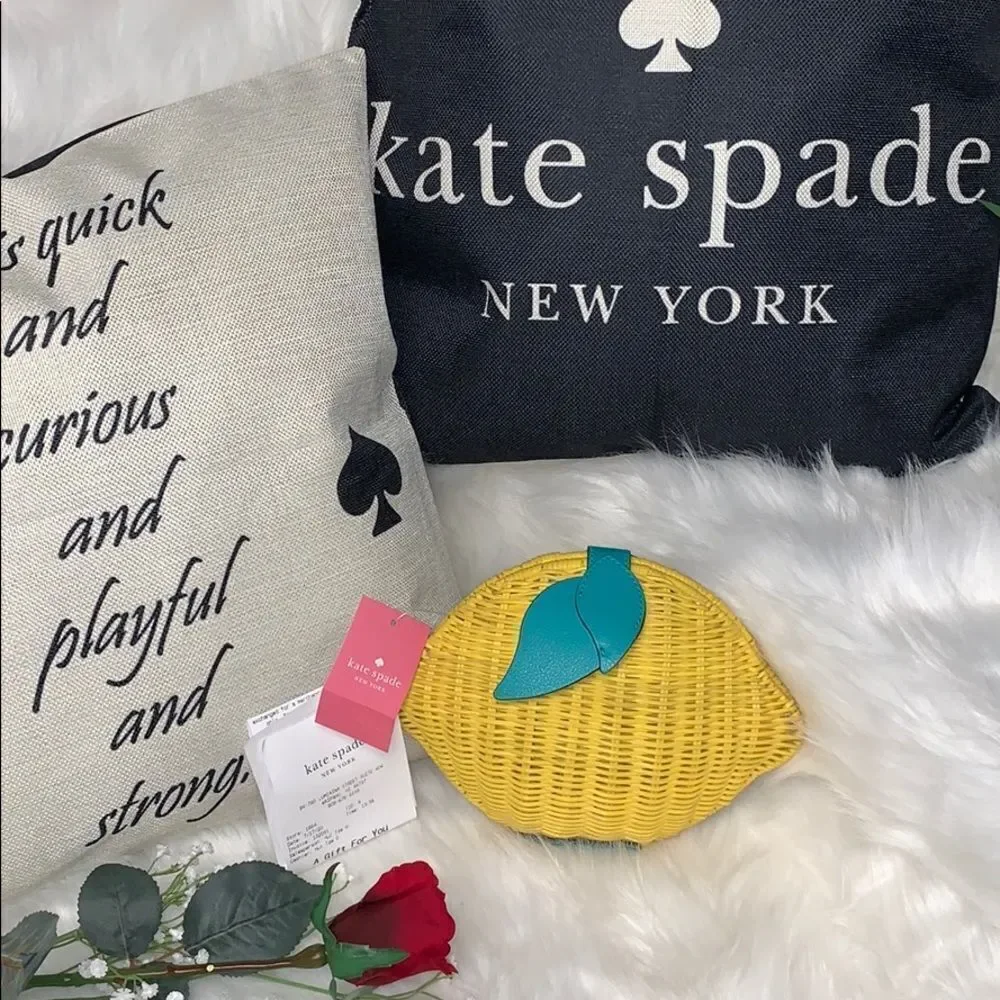 YELLOW AND GREEN KATE SPADE PICNIC PERFECT LEMON WICKER CROSSBODY BAG SUMMER - Picture 2 of 15